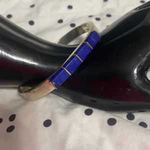 Sterling Silver Lapis Lazuli Inlay Bangle. Made In Mexico ~ 925 Purity
